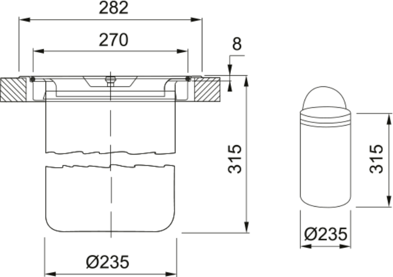 Franke KEA 12L Built-In Waste Bin Green Flushmount Kitchen Cabinet — dimensions drawing