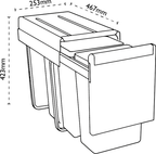 Carron Phoenix Linea 330 Kitchen Waste Bin Grey 3x10L Pull Out Recycling — dimensions drawing