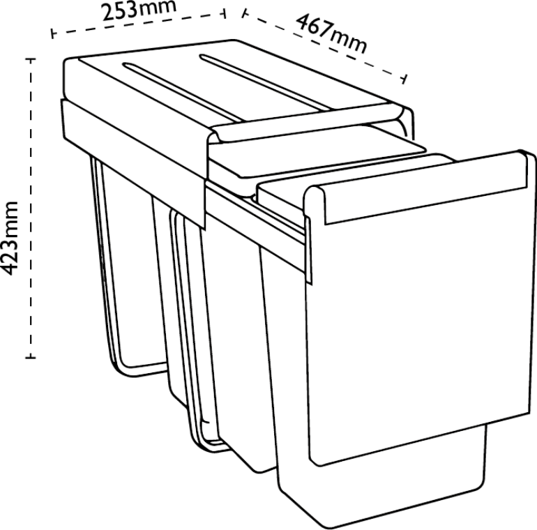 Carron Phoenix Linea 330 Kitchen Waste Bin Grey 3x10L Pull Out Recycling — dimensions drawing