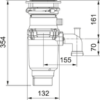 Carron Phoenix Carronade Elite CE-50 Waste Disposal Unit Chrome 0.5HP — dimensions drawing