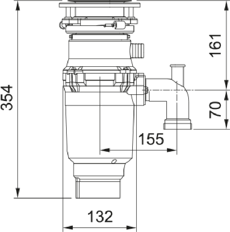 Carron Phoenix Carronade Elite CE-50 Waste Disposal Unit Chrome 0.5HP — dimensions drawing