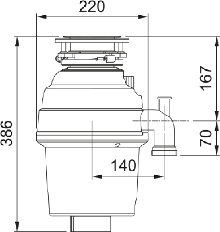 Carron Phoenix Carronade Elite CE-75 Waste Disposal Unit Chrome 0.75HP — dimensions drawing
