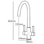 Carron Phoenix Henley Plus Chrome Dual Lever Kitchen Tap Brass Swivel Spout