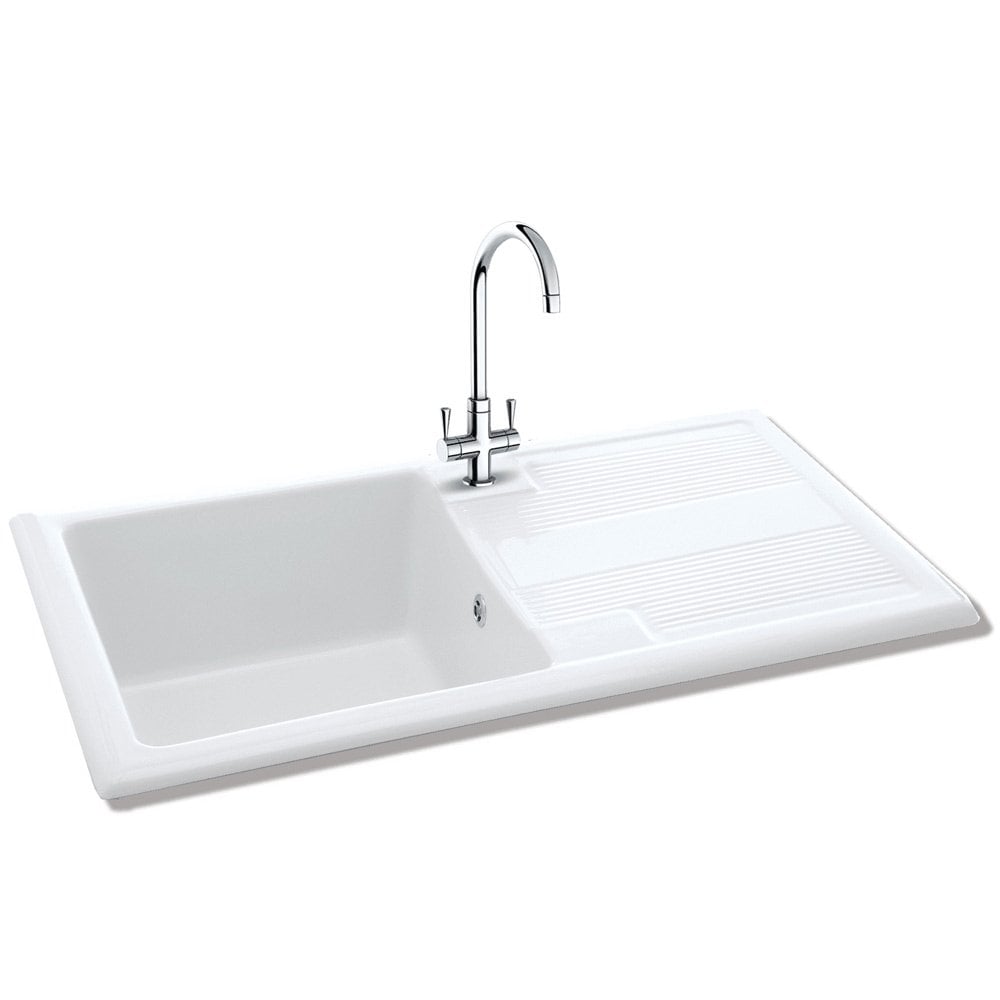 Carron Phoenix Shonelle 105 Ceramic 1 Bowl Glacier White Inset Kitchen Sink