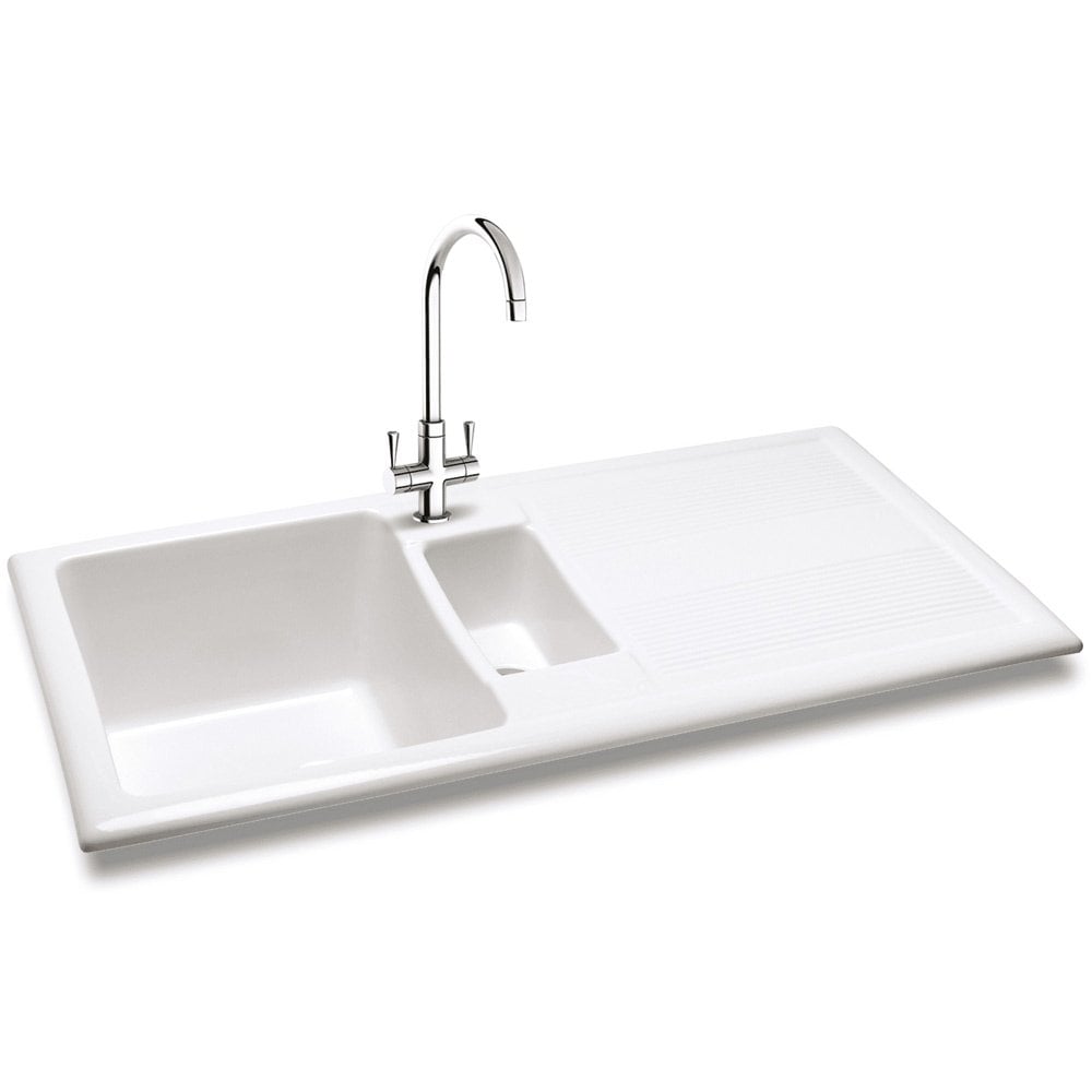 Carron Phoenix Shonelle 150 Ceramic 1.5 Bowl Glacier White Inset Kitchen Sink