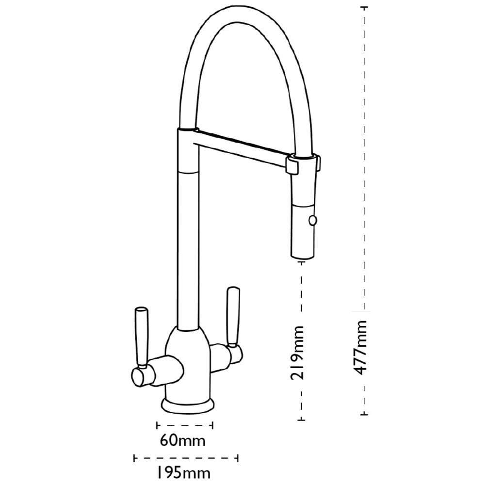 Carron Phoenix Dante Pull Out Nozzle Twin Lever Kitchen Tap Black Chrome