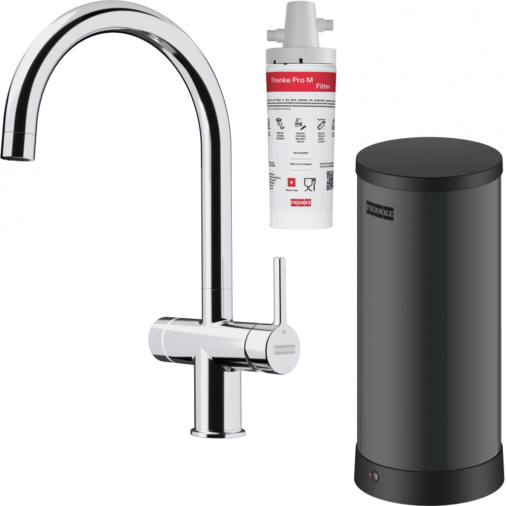 Franke Maris Water Hub 3-in-1 Electronic Boiling Tap Chrome 7L Kitchen — dimensions drawing
