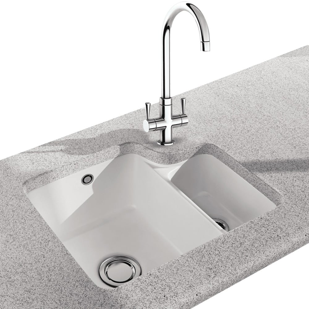 Carron Phoenix Carlow 150 Ceramic 1.5 Bowl Glacier Undermount Kitchen Sink
