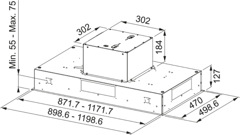 Franke AQ Sense FCAS A90 XS Island Ceiling Cooker Hood 90cm Stainless Steel — dimensions drawing