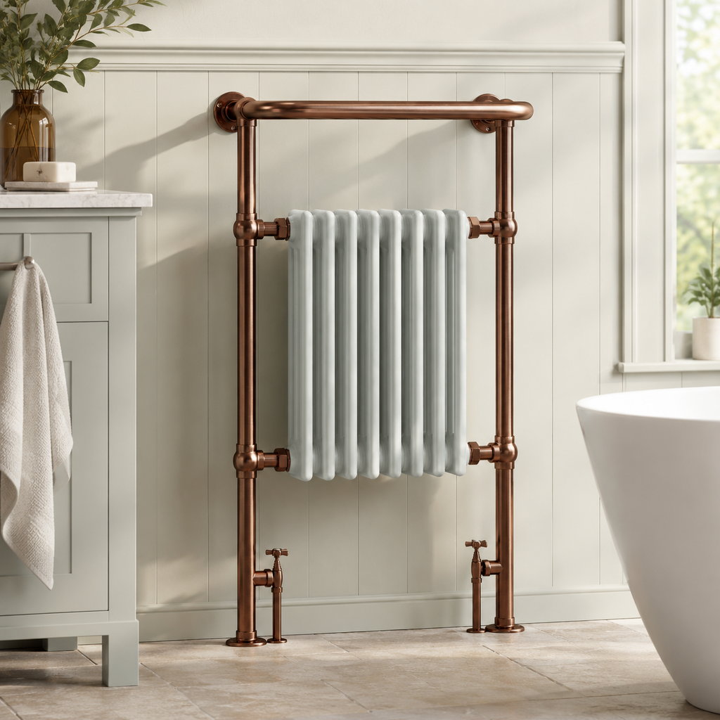 Burford Traditional Towel Rail Radiator - Brushed Copper