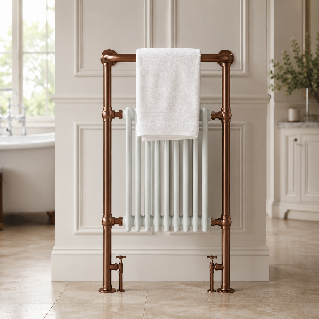 Burford Traditional Towel Rail Radiator - Brushed Copper