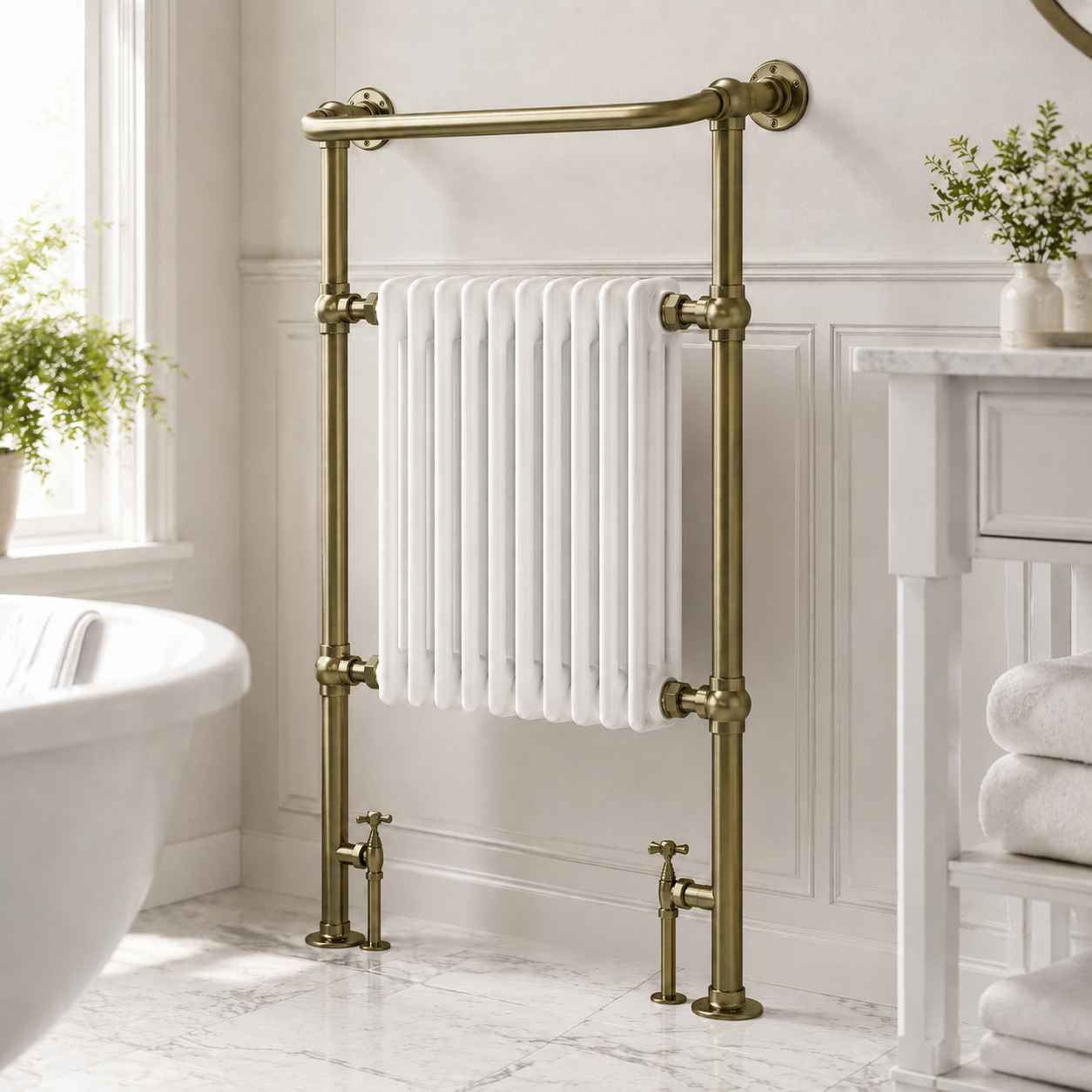 Burford Traditional Towel Rail Radiator - Brushed Brass