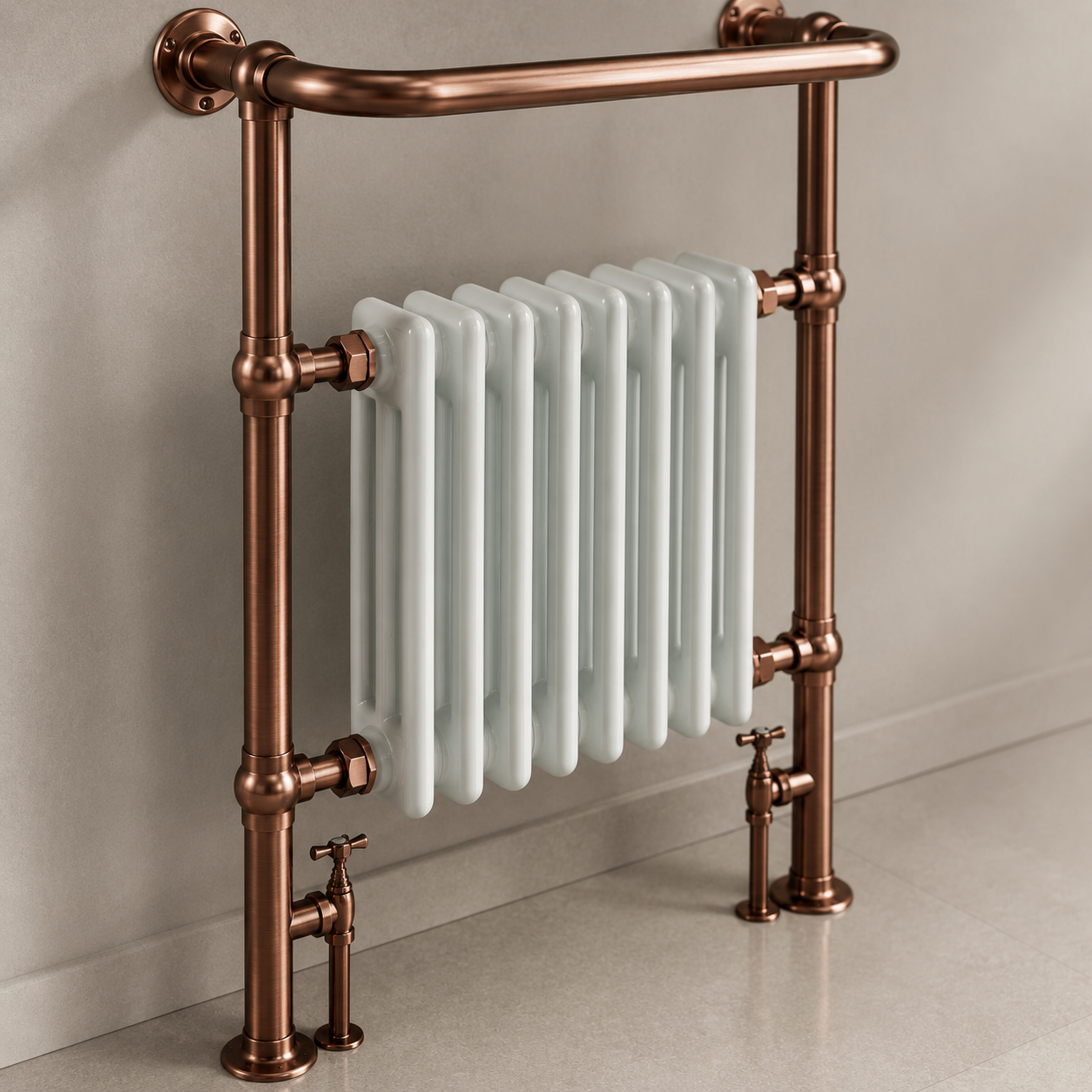 Burford Traditional Towel Rail Radiator - Brushed Copper