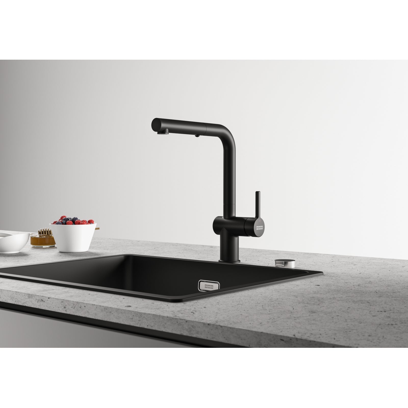 Franke Active Matt Black Pull Out Spray Kitchen Tap Brass L-Spout 312mm