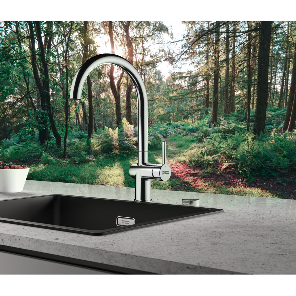 Franke Active Chrome Single Lever Kitchen Tap Brass J-Spout Swivel 388mm