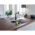 Franke Icon Matt Black Pull Out Spray Kitchen Tap Brass L-Spout 355mm