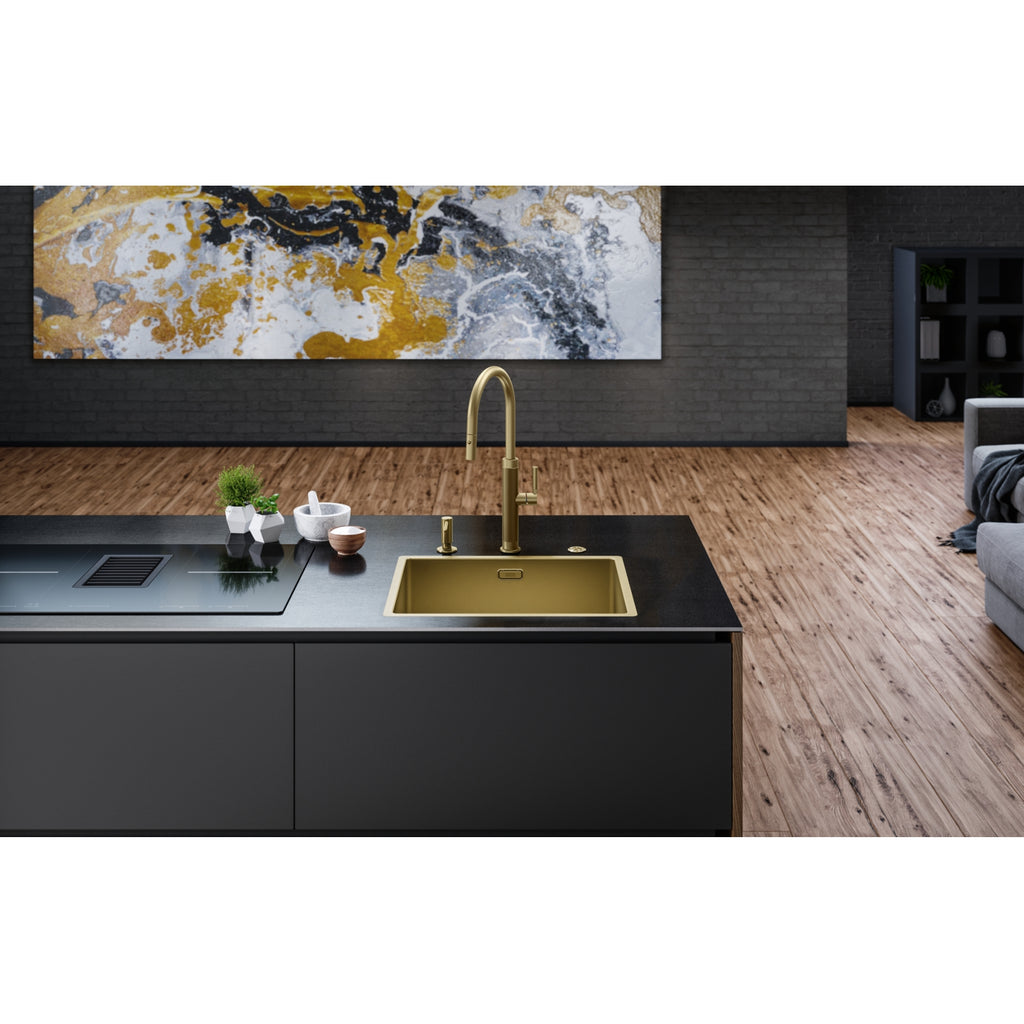 Franke Mythos Masterpiece Gold Pull Down Spray Kitchen Tap 466mm