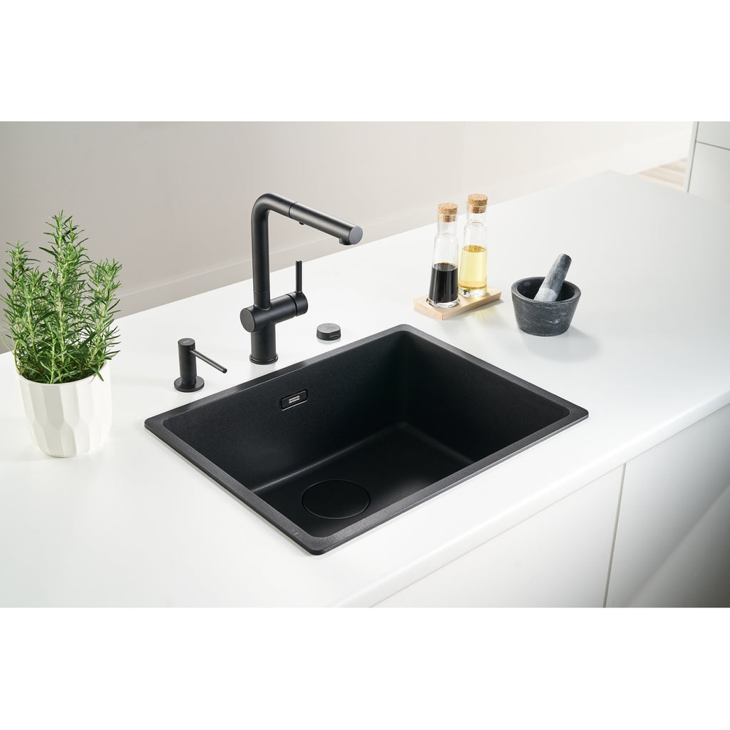 Franke Active Matt Black Pull Out Spray Kitchen Tap Brass L-Spout 312mm
