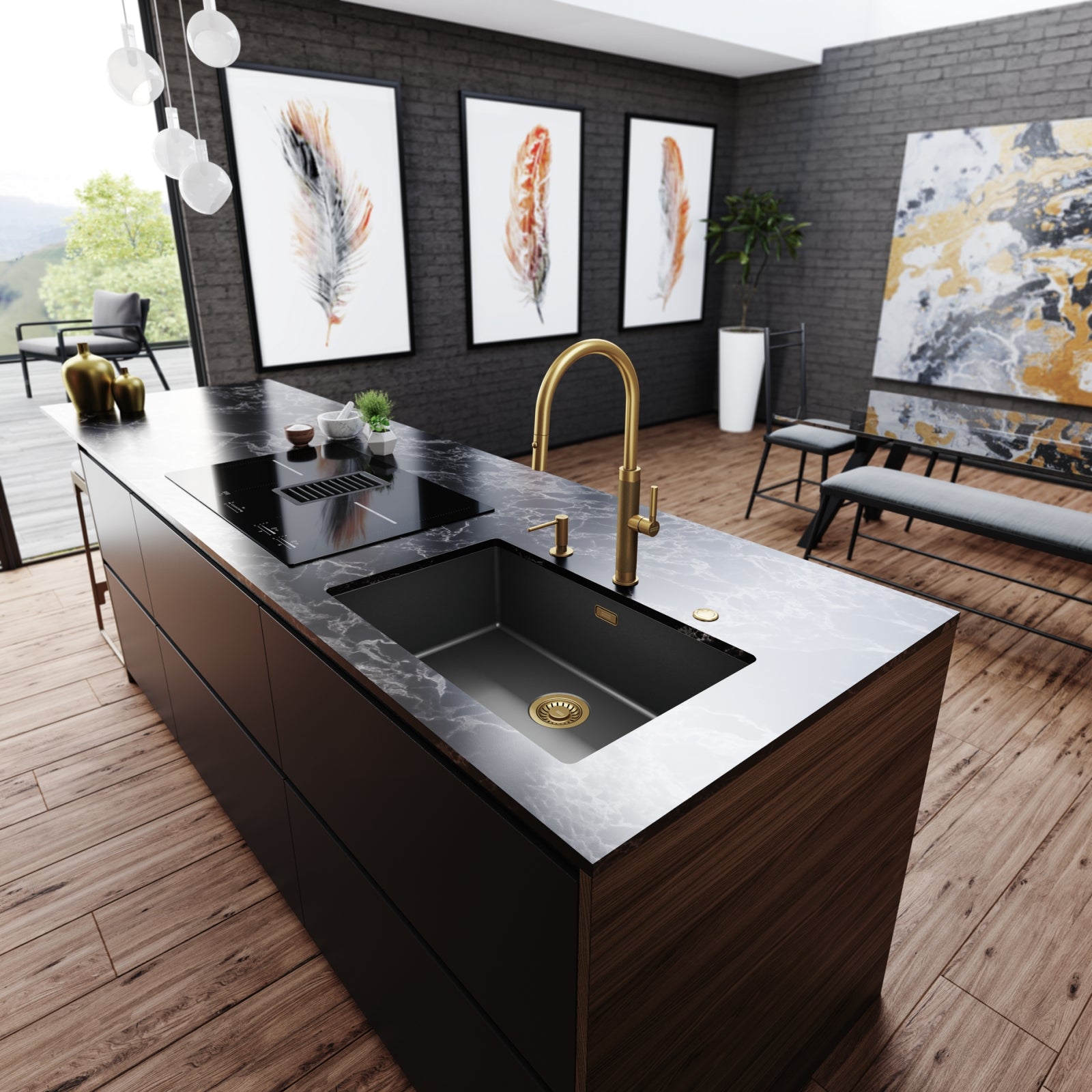 Franke Mythos Masterpiece Gold Pull Down Spray Kitchen Tap 466mm