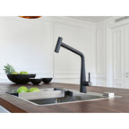 Franke Icon Matt Black Pull Out Spray Kitchen Tap Brass L-Spout 355mm