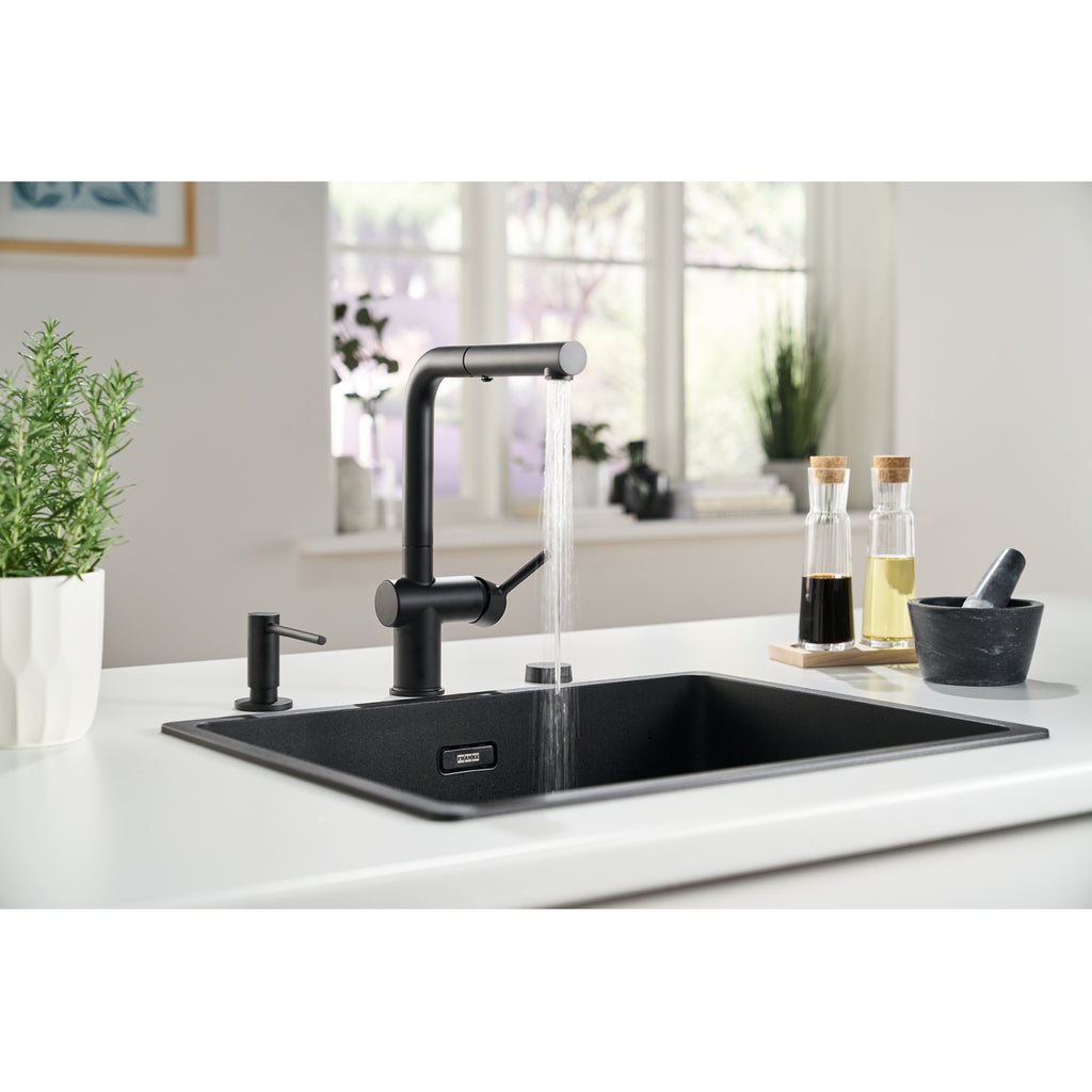 Franke Active Matt Black Pull Out Spray Kitchen Tap Brass L-Spout 312mm