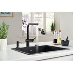 Franke Active Matt Black Pull Out Spray Kitchen Tap Brass L-Spout 312mm