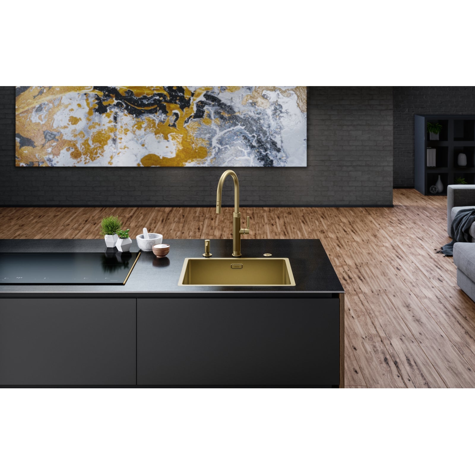 Franke Mythos Masterpiece Gold Pull Down Spray Kitchen Tap 466mm