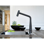 Franke Icon Matt Black Pull Out Spray Kitchen Tap Brass L-Spout 355mm