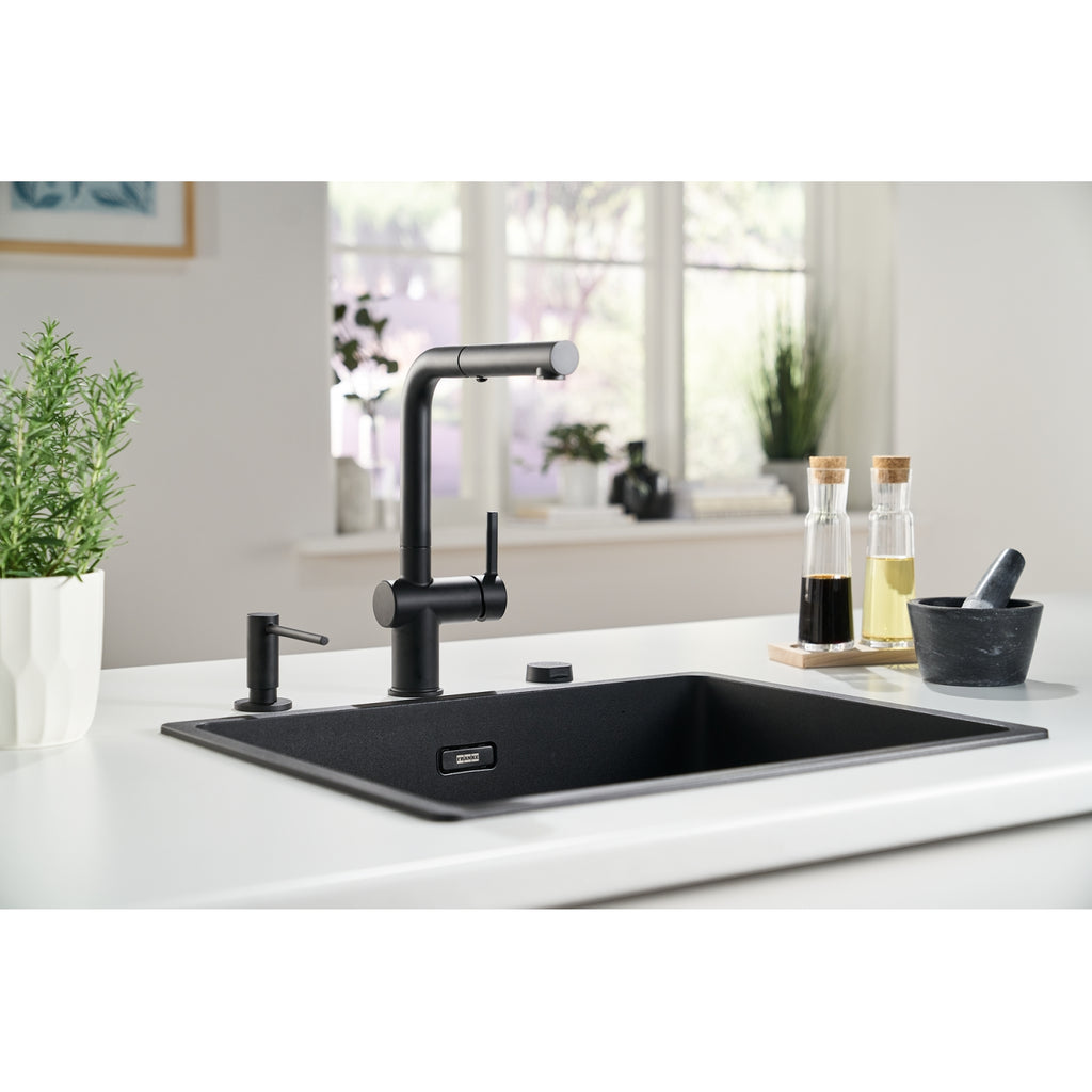 Franke Active Matt Black Pull Out Spray Kitchen Tap Brass L-Spout 312mm