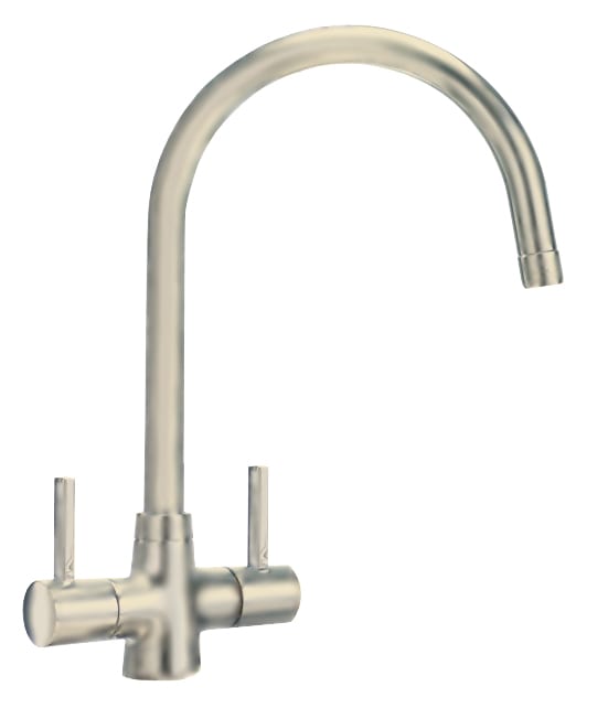 Carron Phoenix Alba Brushed Nickel Dual Lever Kitchen Tap Brass Swivel