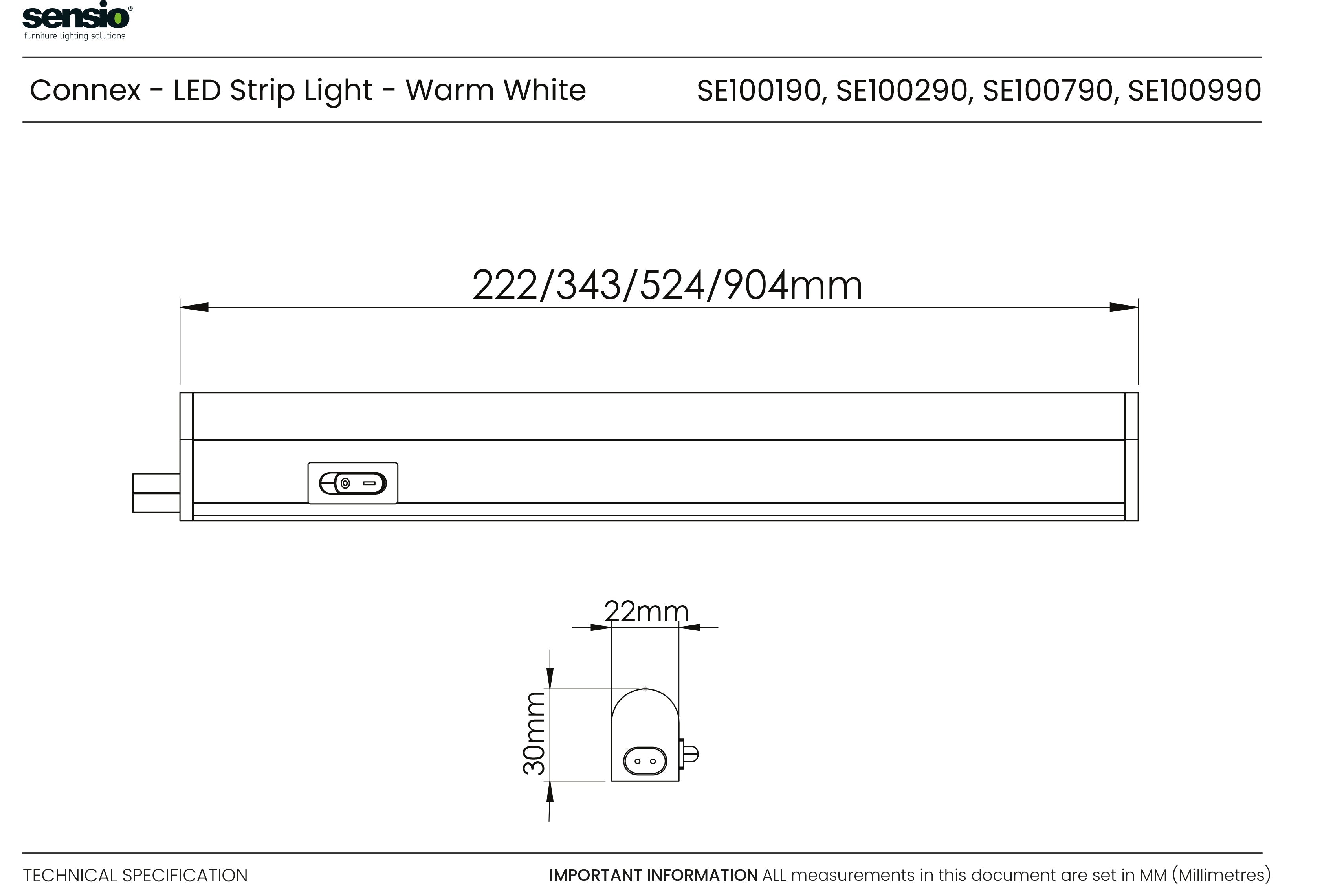 Sensio Connex Under Cabinet LED Strip Light Warm White 3000K Kitchen Lighting