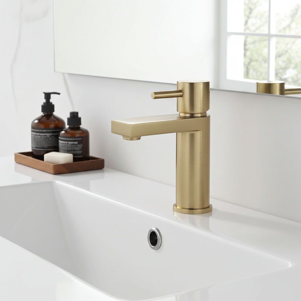 Basin Mixer Tap Brushed Brass inc Waste Single Lever WRAS Bathroom Sink Brass