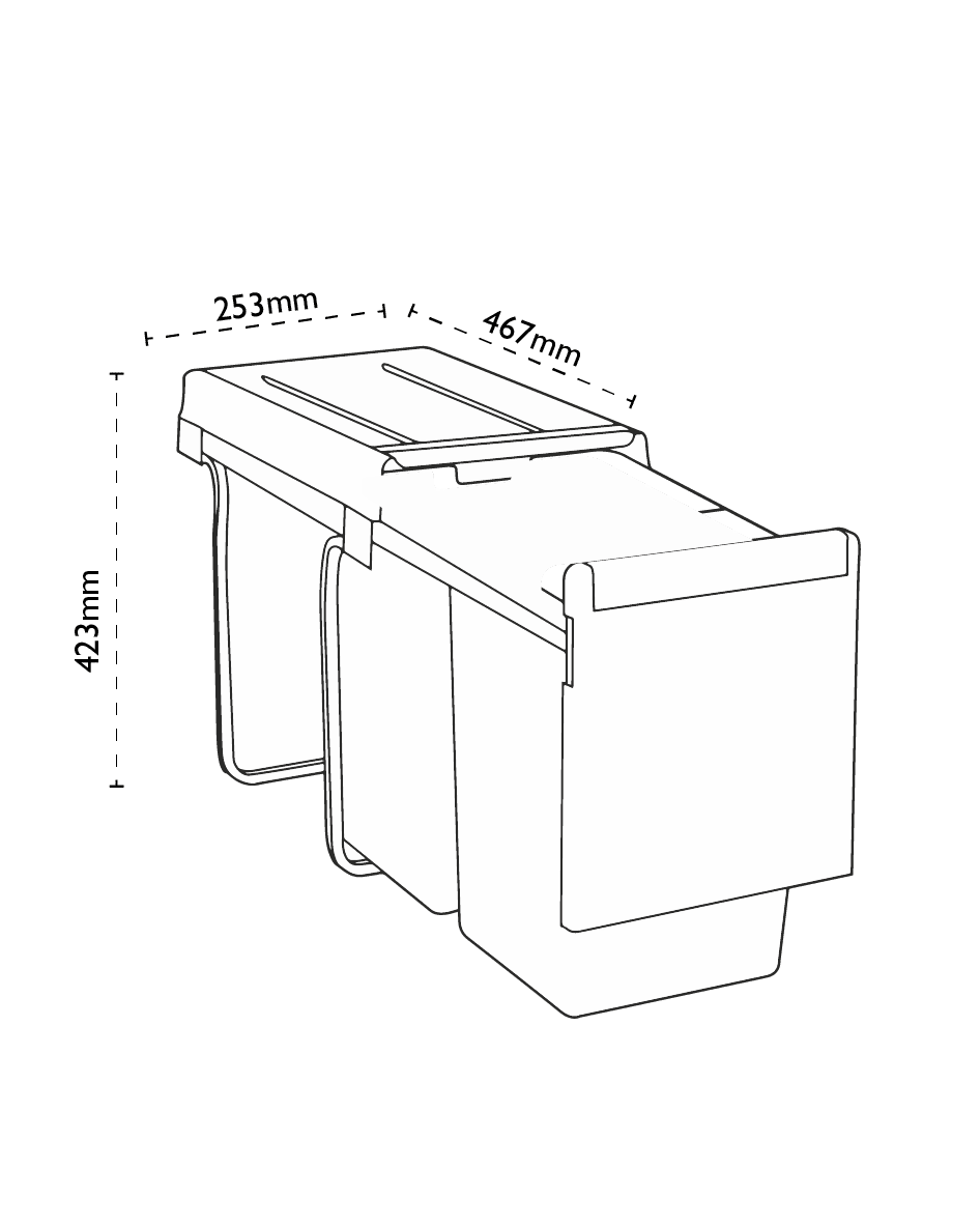Carron Phoenix Linea 130 Kitchen Waste Bin 1x30L Pull Out Cabinet Door