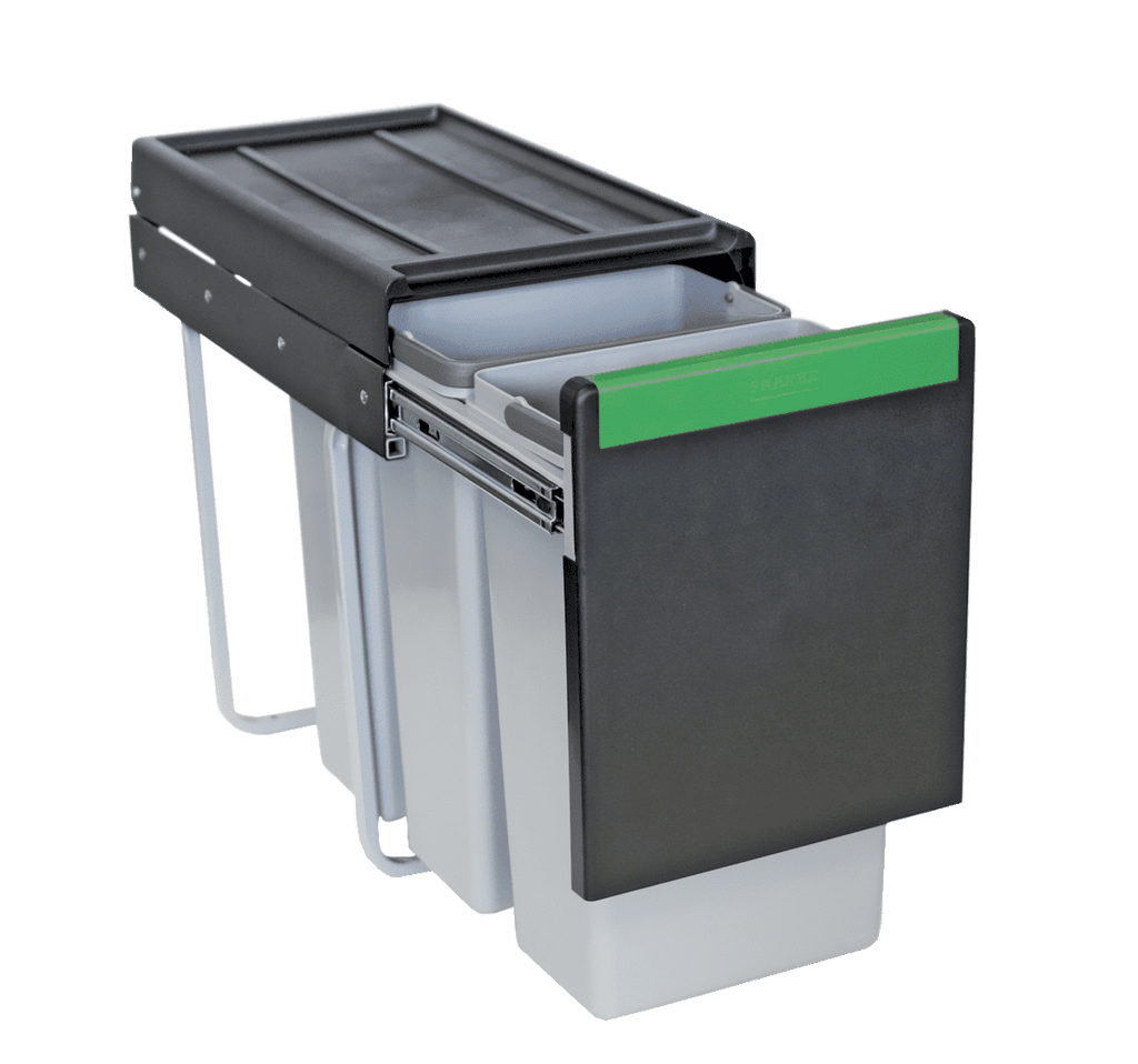 Carron Phoenix Linea 330 Kitchen Waste Bin Grey 3x10L Pull Out Recycling