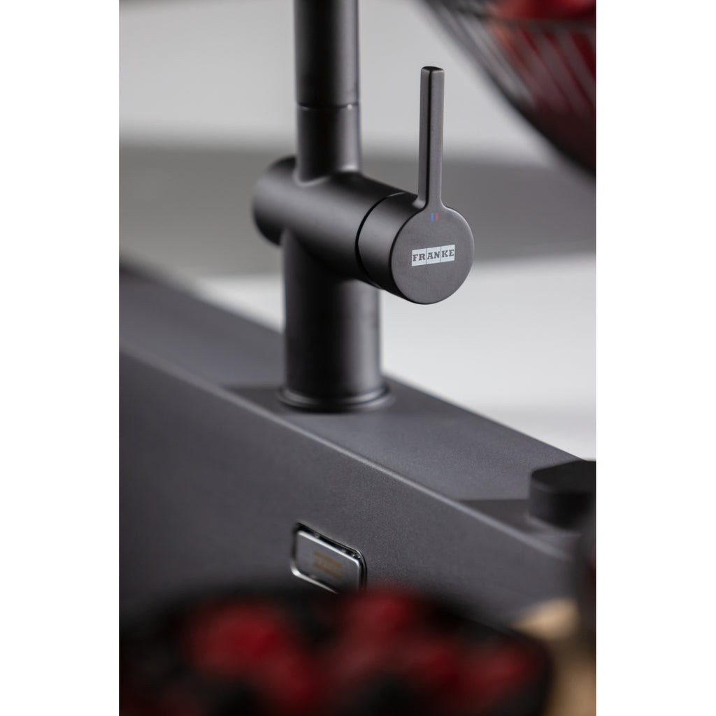 Franke Active Matt Black Pull Out Spray Kitchen Tap Brass L-Spout 312mm