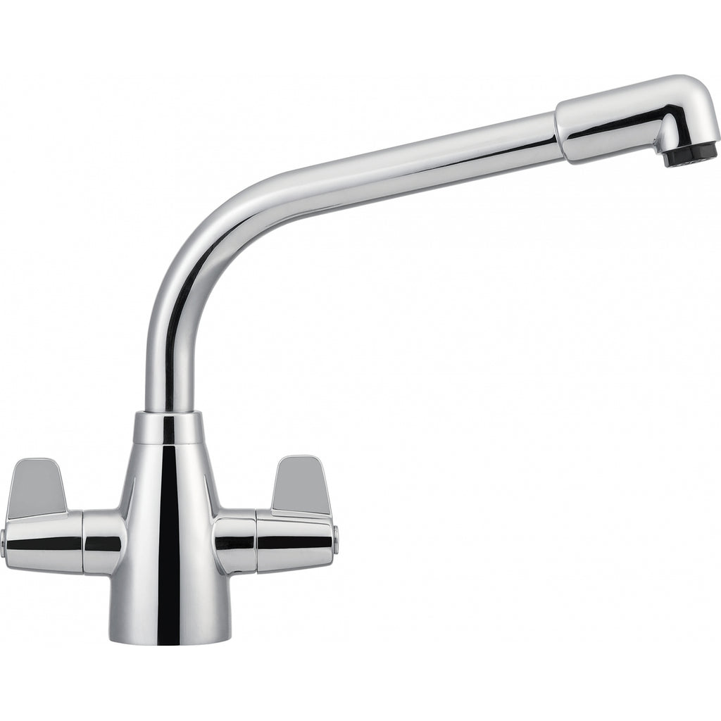 Franke Davos Chrome Dual Lever Kitchen Tap Brass L-Spout Swivel 245mm