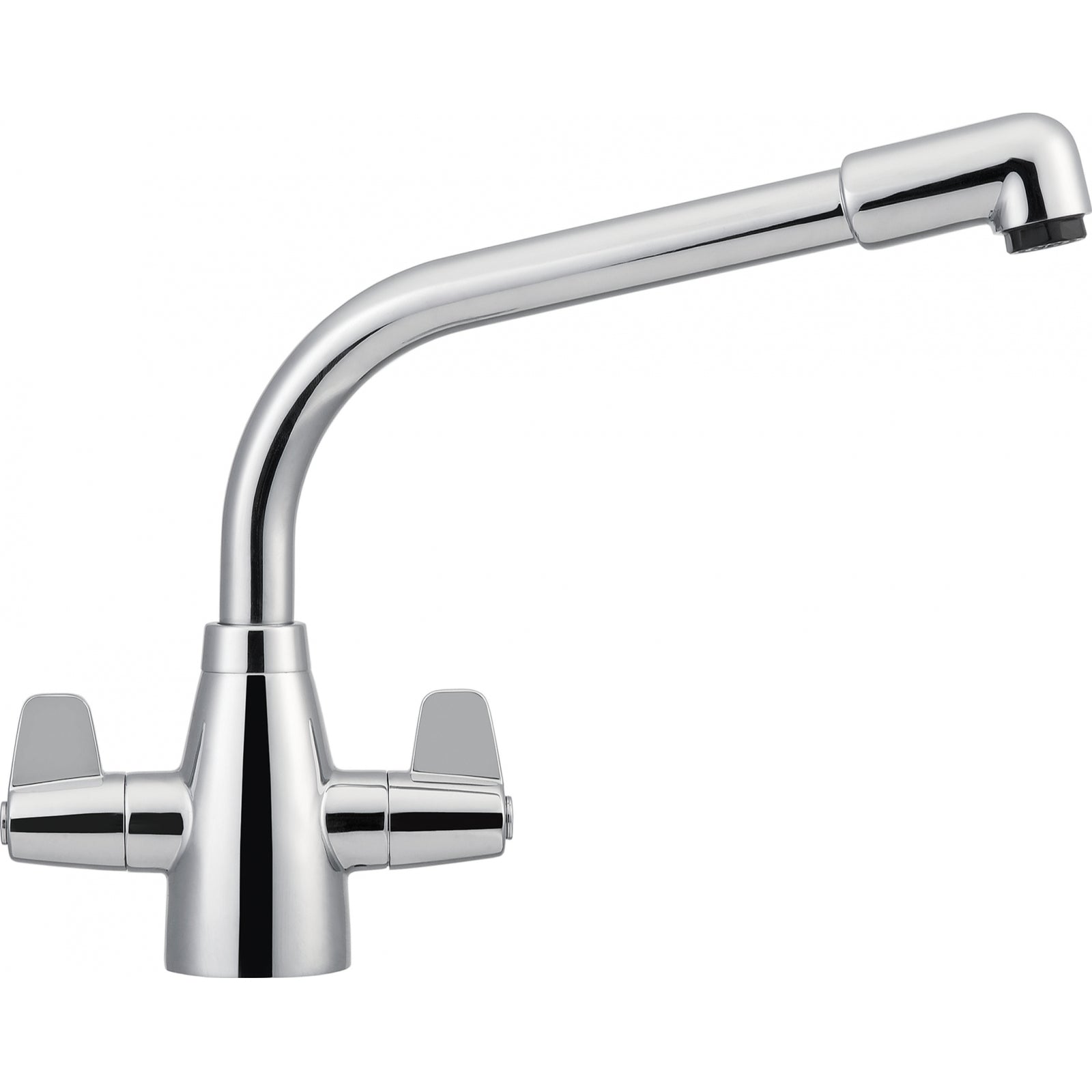 Franke Davos Chrome Dual Lever Kitchen Tap Brass L-Spout Swivel 245mm