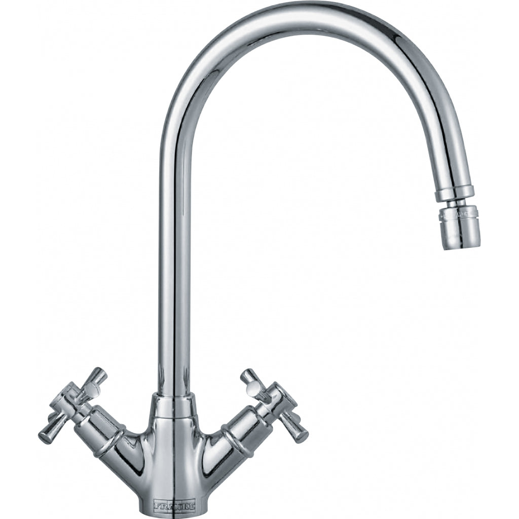 Franke Rotaflow Chrome Dual Lever Kitchen Tap Brass J-Spout Swivel 335mm