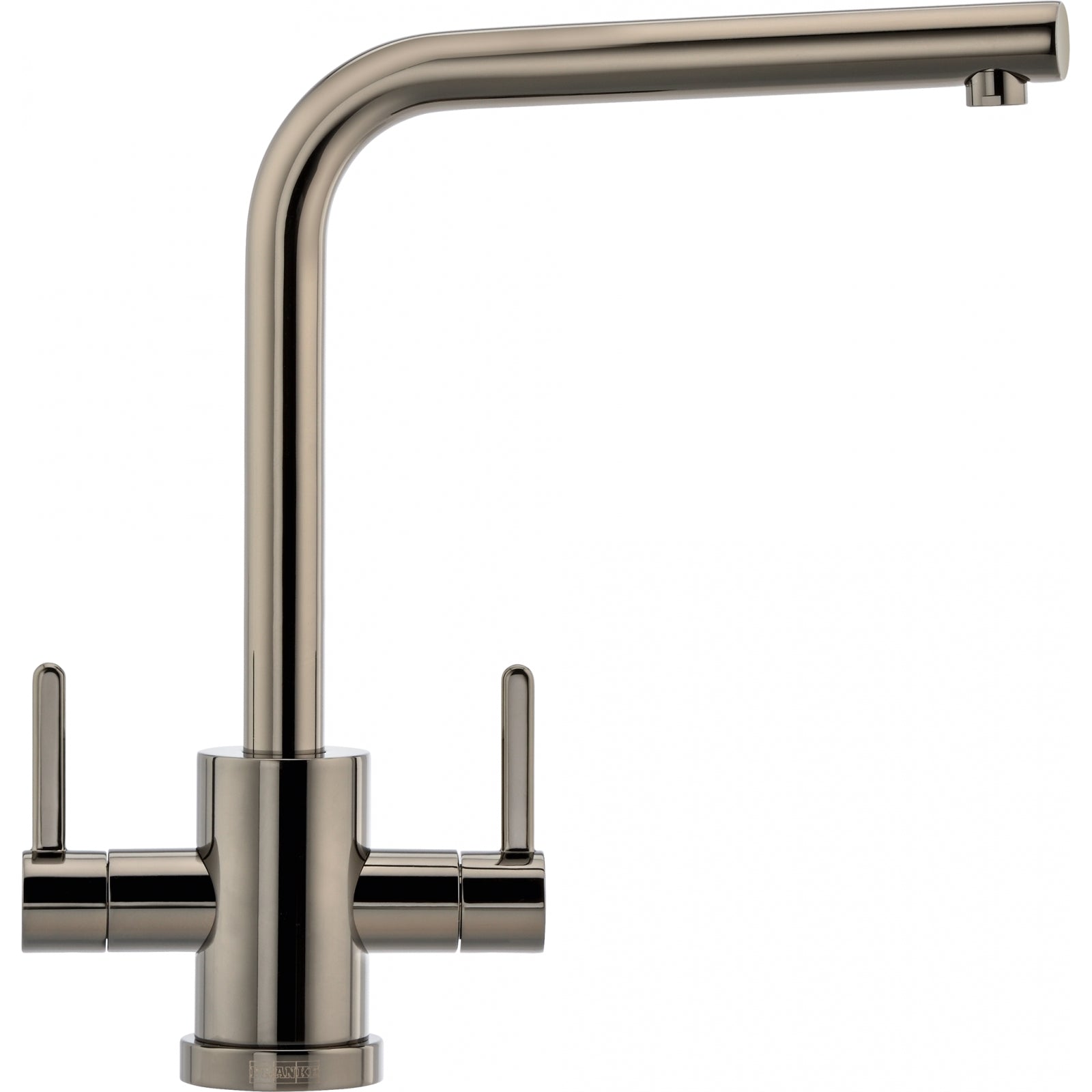 Franke Krios Smoked Chrome Dual Lever Kitchen Tap Brass L-Spout Swivel