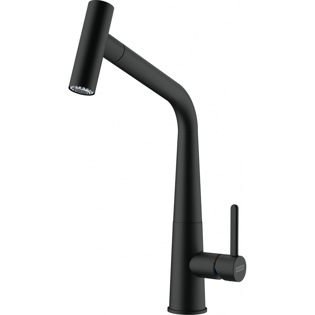 Franke Icon Matt Black Pull Out Spray Kitchen Tap Brass L-Spout 355mm