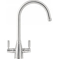 Franke Gloriana Decor Steel Twin Lever Kitchen Tap Brass J-Spout Swivel