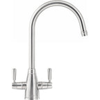Franke Gloriana Decor Steel Twin Lever Kitchen Tap Brass J-Spout Swivel