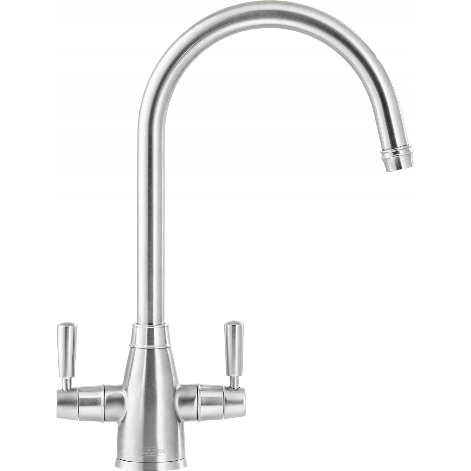 Franke Gloriana Decor Steel Twin Lever Kitchen Tap Brass J-Spout Swivel