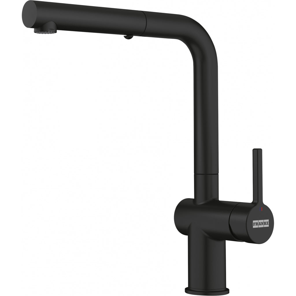 Franke Active Matt Black Pull Out Spray Kitchen Tap Brass L-Spout 312mm