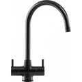 Franke Athena Matt Black Dual Lever Kitchen Tap Brass J-Spout Swivel 349mm