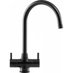 Franke Athena Matt Black Dual Lever Kitchen Tap Brass J-Spout Swivel 349mm