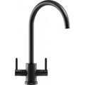 Franke Krios Matt Black Dual Lever Kitchen Tap Brass J-Spout Swivel 391mm