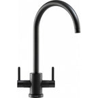Franke Krios Matt Black Dual Lever Kitchen Tap Brass J-Spout Swivel 391mm