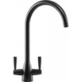 Franke Eiger Matt Black Dual Lever Kitchen Tap Brass J-Spout Swivel 392mm