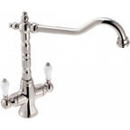 Franke Cotswold Polished Nickel Dual Lever Kitchen Tap Brass U-Spout 300mm
